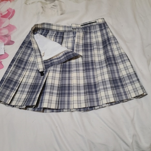 High Waist Pleated Skirt Blue and White S - Picture 7 of 9